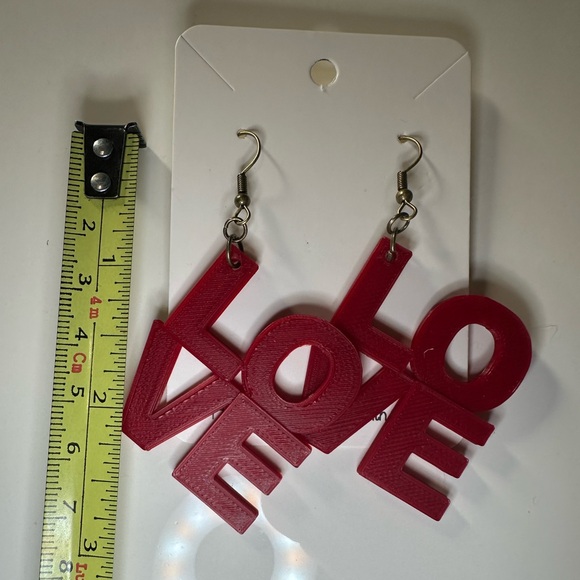 Handmade Red LOVE Statement Earrings NEW - Picture 2 of 3
